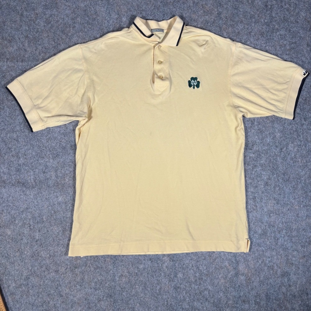 Cutter & Buck Notre Dame Polo Mens XL Yellow Shamrock Embroidered Logo Vintage